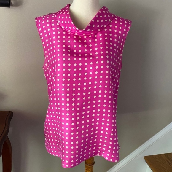 J. Crew Mock Neck Pink Polka Dot  Silk Top 6 - Picture 1 of 10